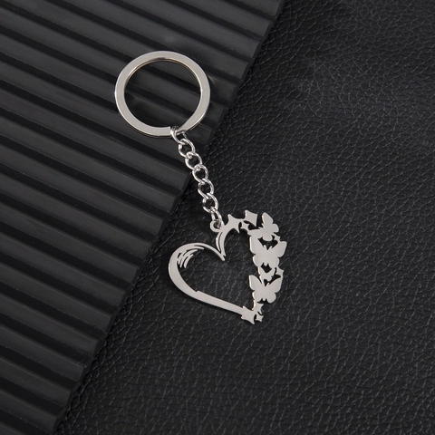Portachiavi Cuore Farfalla In Acciaio Inossidabile Anello In Metallo Cavo Ciondolo Borsa Alla Moda Per Donne Ragazze Regalo