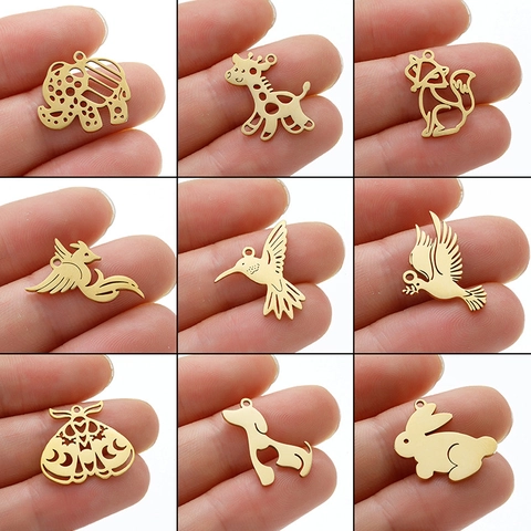 Hohl Tier Anhänger Edelstahl Geometrischer Elefant Fuchs Giraffe Phönix Kolibri Charm Für DIY Schmuckherstellung