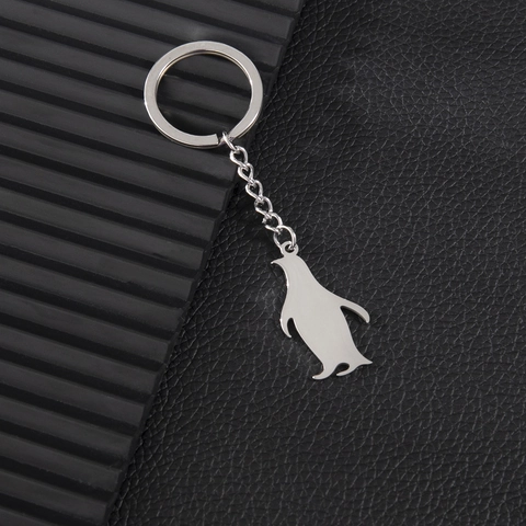 Pinguin Schlüsselanhänger Edelstahl Tier Anhänger Auto Schlüsselring Minimalistisch Silber Poliert Schmuck Geschenk