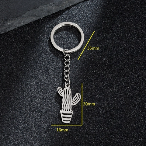 Llavero De Cactus De Acero Inoxidable Colgante De Planta En Maceta Hueco Llavero Minimalista Dije Para Mochila Regalo Plateado