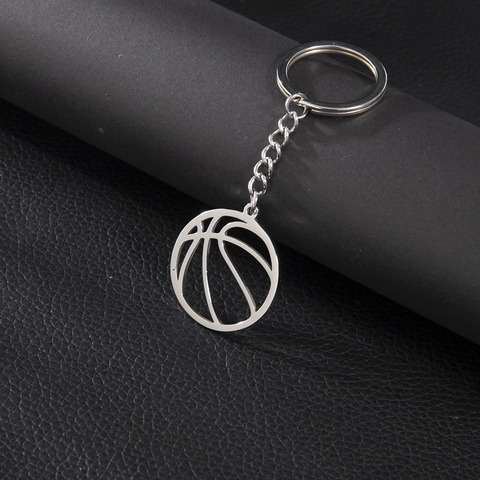 Portachiavi Basket in Acciaio Inossidabile Metallo Argento Pendente Sportivo Tondo Geometrico Portachiavi per Uomo Donna Fan