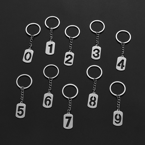 Stainless Steel Hollow Out Number Rectangular Pendant Keychain Simple Modern Style Accessory