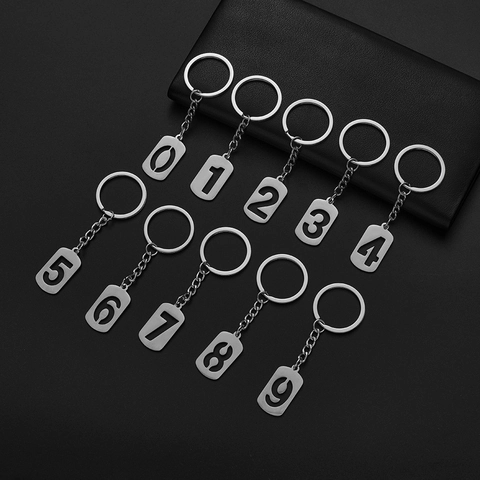 Stainless Steel Hollow Out Number Rectangular Pendant Keychain Simple Modern Style Accessory