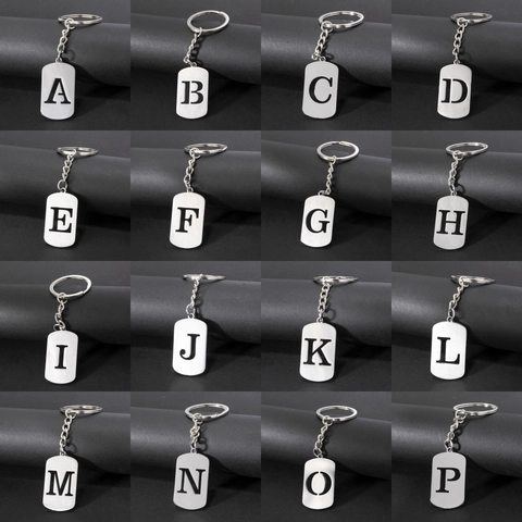 Portachiavi Lettera Alfabeto Acciaio Inossidabile Targhetta Rettangolare Argento Minimalista Geometrico Ciondolo Per Borsa