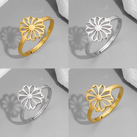 Bague Fleur De Marguerite Creuse En Acier Inoxydable Ouverte Réglable Style INS Minimaliste Bijoux De Doigt Pour Femmes