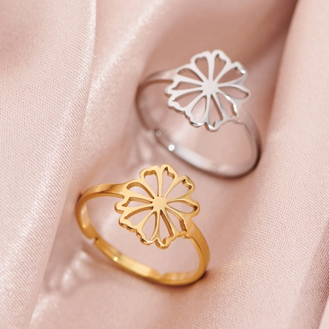 Bague Fleur De Marguerite Creuse En Acier Inoxydable Ouverte Réglable Style INS Minimaliste Bijoux De Doigt Pour Femmes