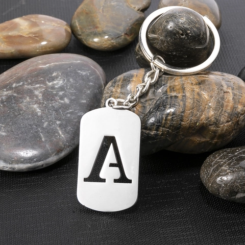 Portachiavi Lettera Alfabeto Acciaio Inossidabile Targhetta Rettangolare Argento Minimalista Geometrico Ciondolo Per Borsa