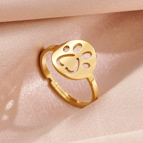 Anello In Acciaio Inossidabile Regolabile Aperto Gatto Cartone Animato Zampa Cuore Gioielli Minimalisti