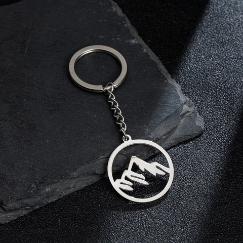 Mountain Range Hollow Keychain Stainless Steel Pendant Minimalist Silver Color Key Ring For Outdoor Lovers