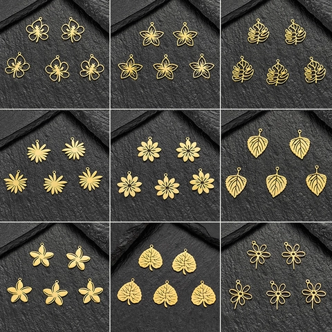 Ciondoli Fiore Foglia Svuotati Acciaio Inossidabile DIY Creazione Gioielli Charms Per Collana Orecchini Forniture Artigianali