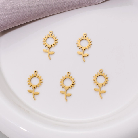 Colgante De Girasol De Acero Inoxidable Para Fabricación De Joyas DIY Accesorio Floral Tono Oro Plata