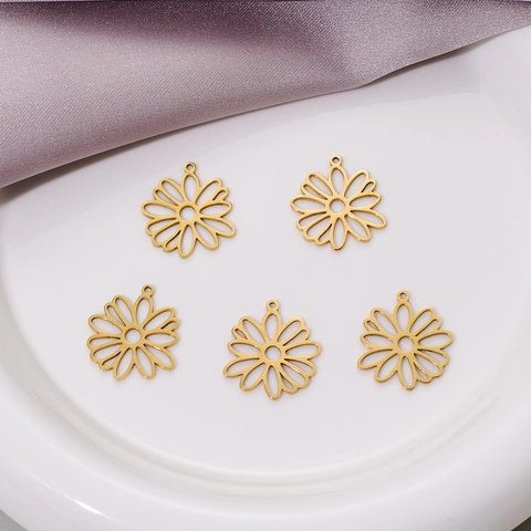 Dijes De Flor Margarita Hueca Acero Inoxidable Chapado En Oro De 18K DIY Fabricación De Joyas Colgantes Para Collares Pendientes Accesorios Florales Moda