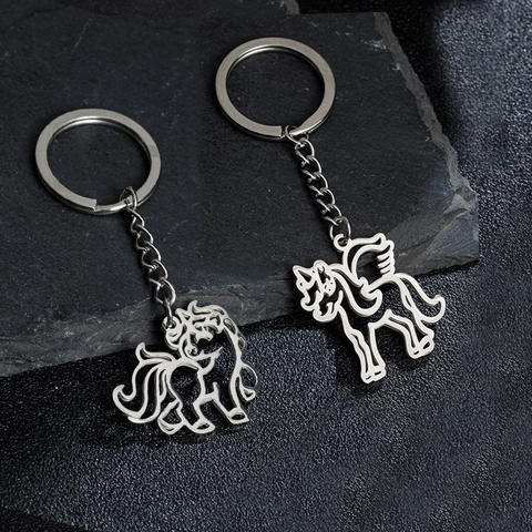 Porte-clés Licorne Acier Inoxydable Creux Pégase Poney Forme Anneau De Clé Minimaliste Pendentif Animal Accessoire
