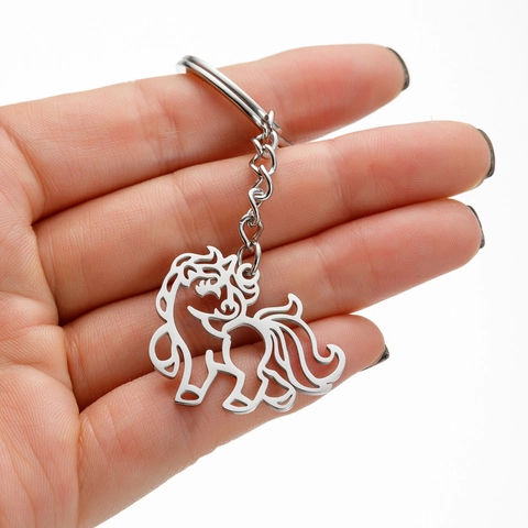 Portachiavi in Acciaio Inossidabile Intagliato Unicorno Cavallo Volpe Ciondolo Animale Carino Ciondolo Borsa Gioielli Regalo Donna Bambini