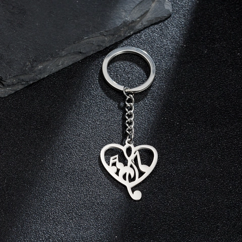 Portachiavi a Forma di Cuore con Simbolo Musicale in Acciaio Inossidabile Ciondolo Chiave di Sol Nota Musicale Gioielli Regalo Musicisti