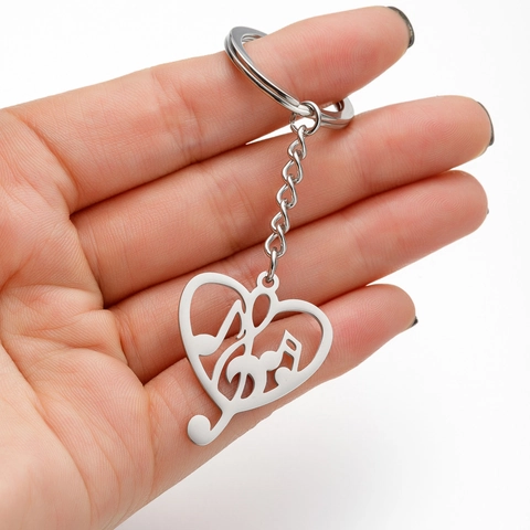 Portachiavi a Forma di Cuore con Simbolo Musicale in Acciaio Inossidabile Ciondolo Chiave di Sol Nota Musicale Gioielli Regalo Musicisti