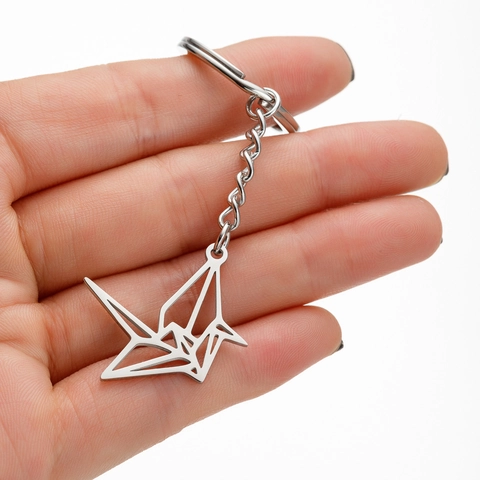 Μπρελόκ Origami Με Χίλιους Γερανούς Από Ανοξείδωτο Ατσάλι Γεωμετρικό Κοίλο Πουλί Μενταγιόν Αξεσουάρ