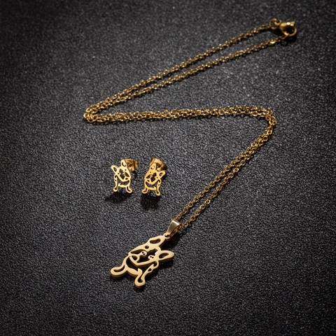 Collana Pendente Bulldog Francese In Acciaio Inossidabile E Orecchini A Lobo Moda Gioielli Per Donne Ragazze
