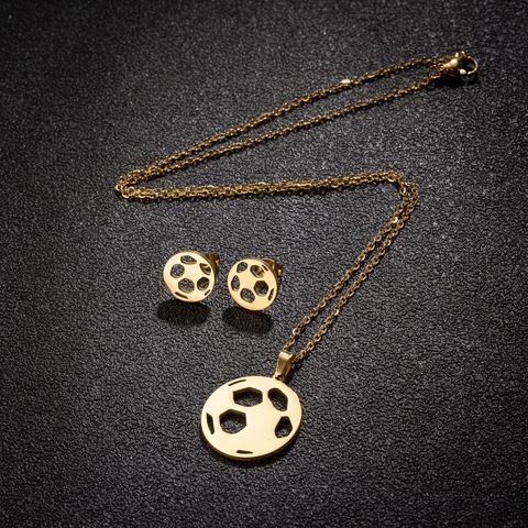 Gioielli Calcio Acciaio Inossidabile Cavo Geometrico Tondo Pendente Collana Orecchini Sport Donna