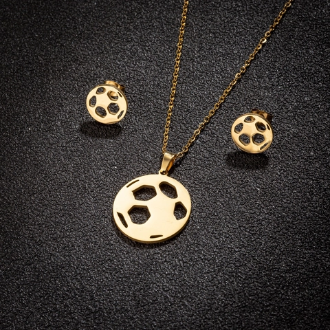 Gioielli Calcio Acciaio Inossidabile Cavo Geometrico Tondo Pendente Collana Orecchini Sport Donna