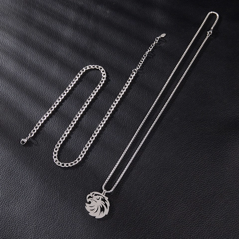 Collier Double Rangée En Acier Inoxydable Vintage Avec Pendentif Aigle Punk Hip Hop Chaîne Cubaine Et Maillons Carrés Hommes Femmes