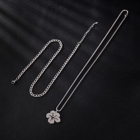 Dubbelgelaagde Roestvrijstalen Ketting Met Holle Hibiscusbloem Hanger Eenvoudige Minimalistische Sieraden Voor Dames Zilver