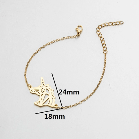 Pulsera Con Colgante De Unicornio Hueco Geométrico De Acero Inoxidable Estilo Origami Minimalista Joyería Ajustable Regalo Amistad Mujer