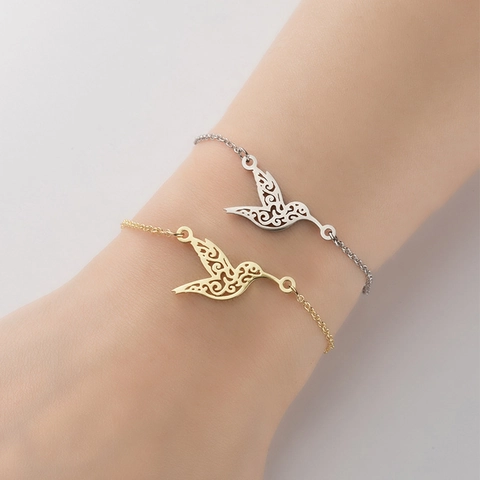Pulsera De Colibrí De Acero Inoxidable Para Mujer Diseño De Pájaro Hueco Ajustable Joyería De Moda Elegante