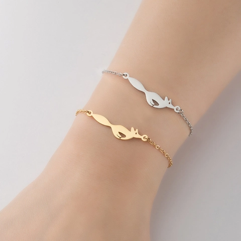 Pulsera Con Colgante De Zorro De Acero Inoxidable Forma De Animal Geométrica Hueca Cadena De Eslabones Ajustable Joyería Para Mujer