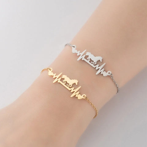 Pulsera De Caballo Con Latido De Corazón De Acero Inoxidable Para Mujer Regalo Día De La Madre Joyería Ajustable