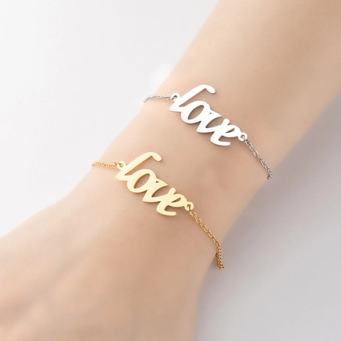 Bracciale In Acciaio Inossidabile Con Lettera Love Script Catena Regolabile Minimalista Gioielli Di Moda Per Donna