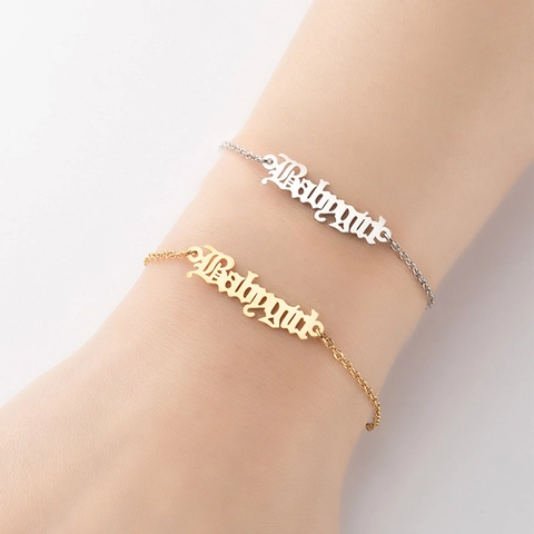 Pulsera Letra Babygirl Acero Inoxidable Fuente Gótica Estilo Francés Vintage Placa Nombre Joyería Moda Mujeres Niñas