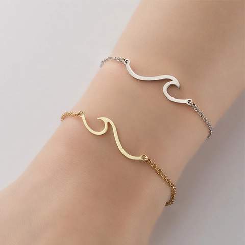 Pulsera Con Colgante De Ola De Acero Inoxidable Minimalista Para Mujer Estilo Océano De Verano Ajustable Joyería Regalo
