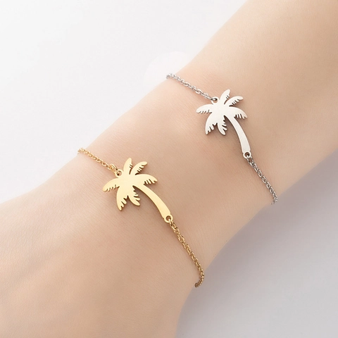Bracciale Con Ciondolo Albero Di Cocco Minimalista Acciaio Inossidabile Palma Tropicale Gioielli Da Spiaggia Estivi Per Donna