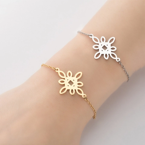 Pulsera De Acero Inoxidable Hueca Geométrica Nudo De Bruja Colgante Minimalista Cadena Ajustable