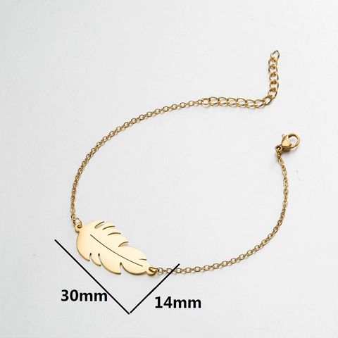 Pulsera Con Colgante De Hoja De Pluma Acero Inoxidable Cadena Ajustable Joyería Hip Hop Moda Minimalista Mujer