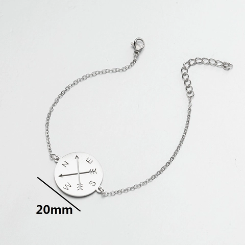 Compass Pendant Bracelet Stainless Steel Hollow Arrow Directional Round Charm Adjustable Jewelry For Women