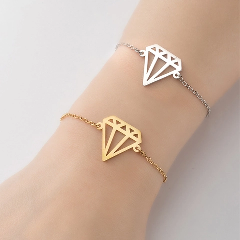 Bracciale Diamante Geometrico Cavo In Acciaio Inossidabile Motivo Origami Minimalista Catena Regolabile Gioielli Donna