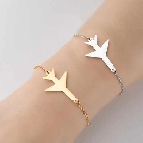 Pulsera Con Colgante De Avión Minimalista Acero Inoxidable Cadena De Eslabones Pulida Joyería De Viaje Para Mujeres Hombres