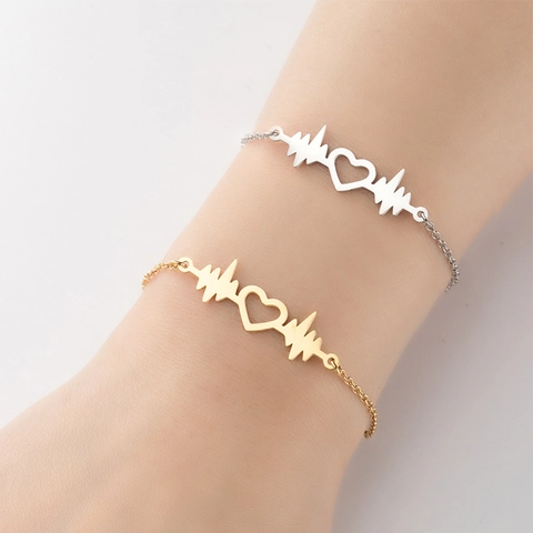 Pulsera De Latido EKG De Acero Inoxidable Con Dije De Corazón Joyería Minimalista De Moda Para Mujeres