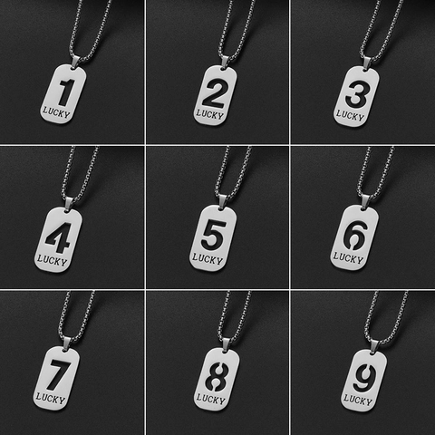 Lucky Number Hanger Ketting Voor Heren Roestvrij Staal Hip Hop Mode Sieraden Met Doos Ketting Rechthoekige Hanger