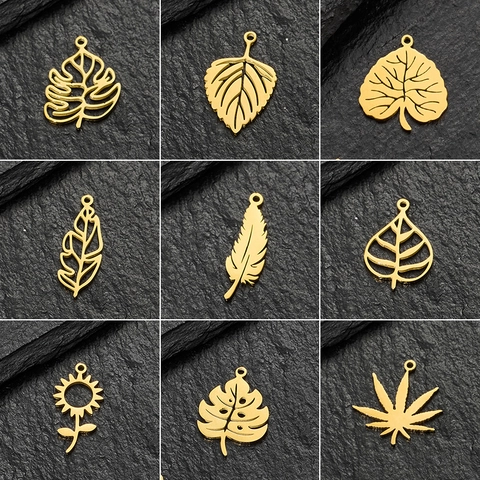 Edelstahl Blatt Anhänger Für DIY Schmuckherstellung Monstera Ahorn Sonnenblume Feder Charms Böhmischer Ethno Stil
