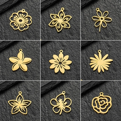 Colgantes De Flores De Acero Inoxidable Dijes De Rosa Margarita Hueca Forma Corazón Accesorios Para Hacer Joyas DIY Para Collares Pulseras