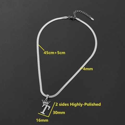 Crown Letter Pendant Necklace Stainless Steel Herringbone Chain Alphabet Initial Necklaces Fashion Accessories