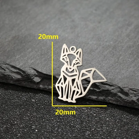 Colgante Zorro Origami Geométrico Acero Inoxidable Recorte Hueco Accesorio Fabricación Joyas Dije Animal Minimalista DIY