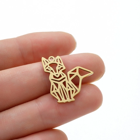 Colgante Zorro Origami Geométrico Acero Inoxidable Recorte Hueco Accesorio Fabricación Joyas Dije Animal Minimalista DIY