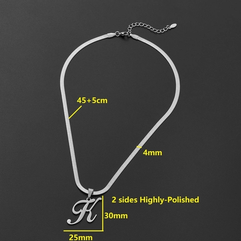 Collana Con Pendente Lettera Iniziale Acciaio Inossidabile Alfabeto Corsivo Catena A Serpente Piatta Lucidatura A Specchio Gioielli