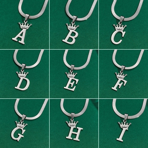 Crown Letter Pendant Necklace Stainless Steel Herringbone Chain Alphabet Initial Necklaces Fashion Accessories