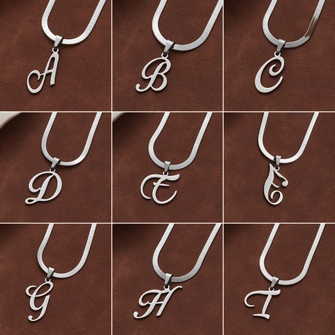 Collana Con Pendente Lettera Iniziale Acciaio Inossidabile Alfabeto Corsivo Catena A Serpente Piatta Lucidatura A Specchio Gioielli