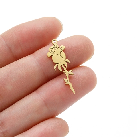 Colgante De Flor De Rosa Acero Inoxidable Chapado En Oro 18K Hueco DIY Accesorios De Joyería Regalo Minimalista Romántico